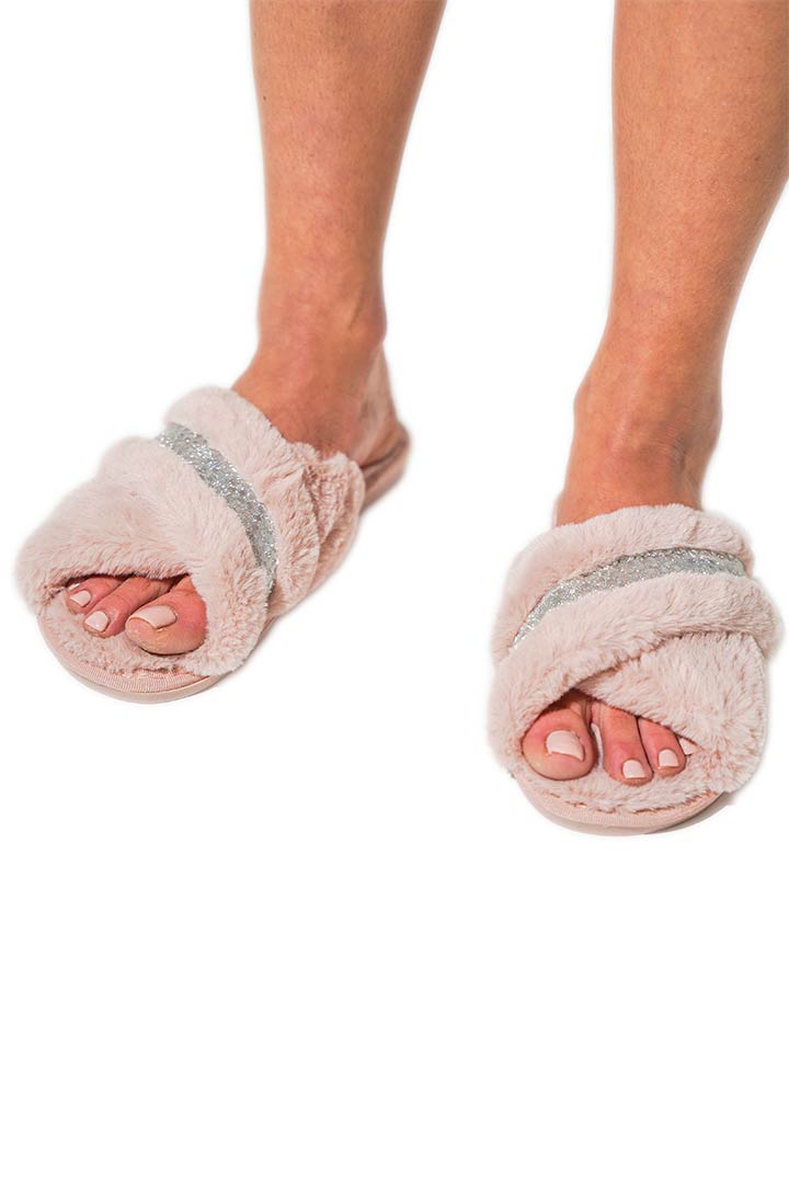 Picture of Crossover Furry Slippers - Pastel Pink