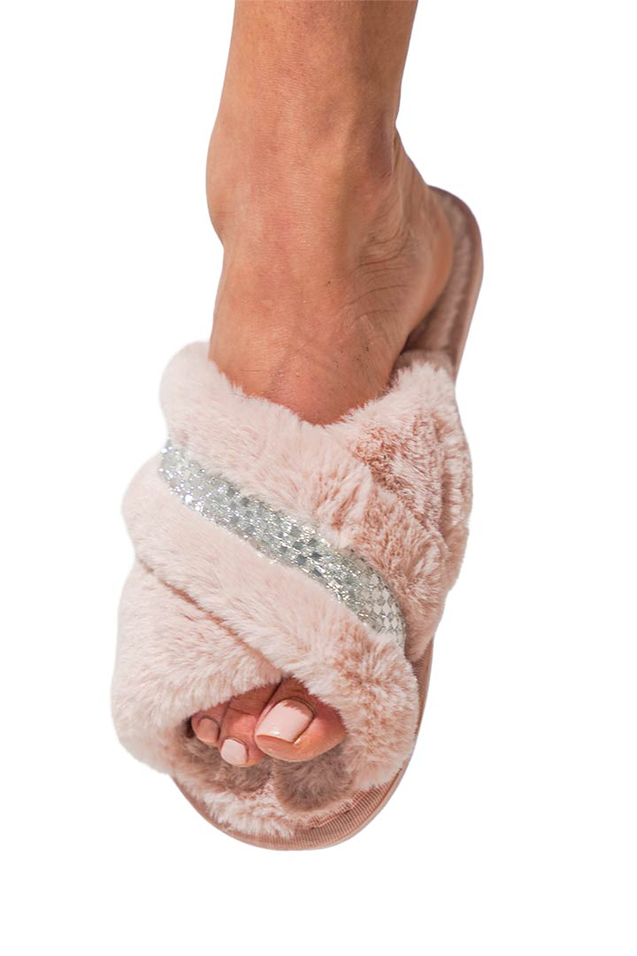 Picture of Crossover Furry Slippers - Pastel Pink
