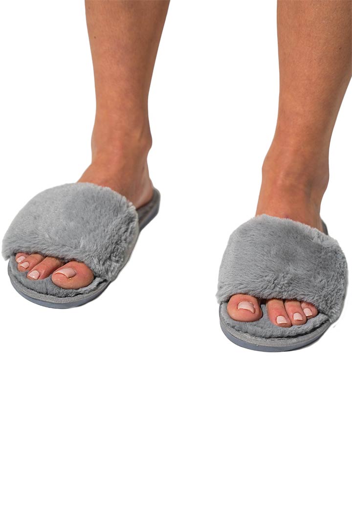 Picture of Open Toe Plush Slippers - Grey