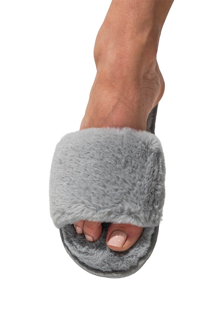 Picture of Open Toe Plush Slippers - Grey