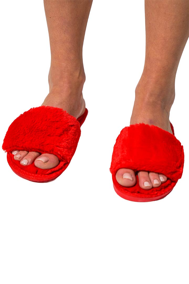 Picture of Open Toe Plush Slippers - Red