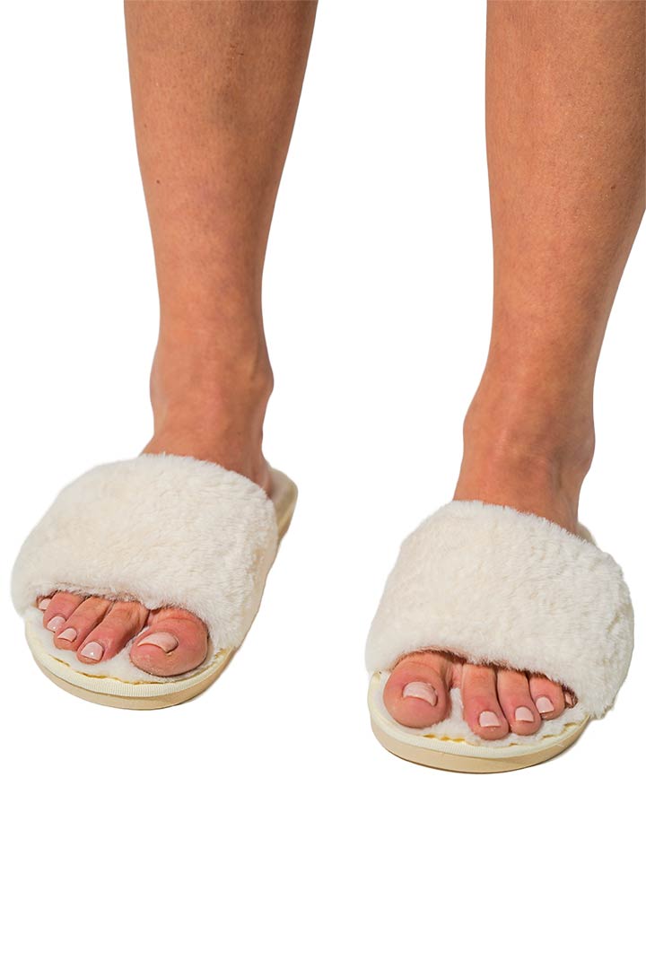 Picture of Open Toe Plush Slippers - White