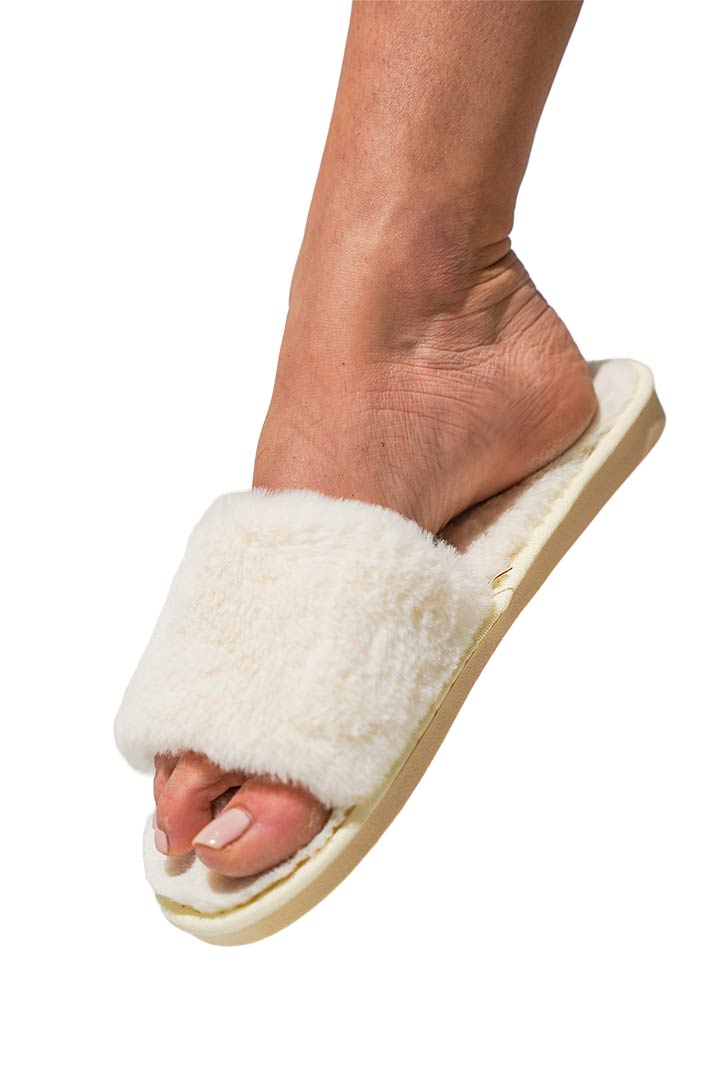 Picture of Open Toe Plush Slippers - White