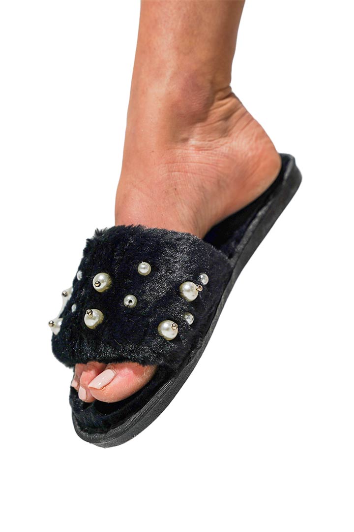 Picture of Pearl Plush Slippers - Black