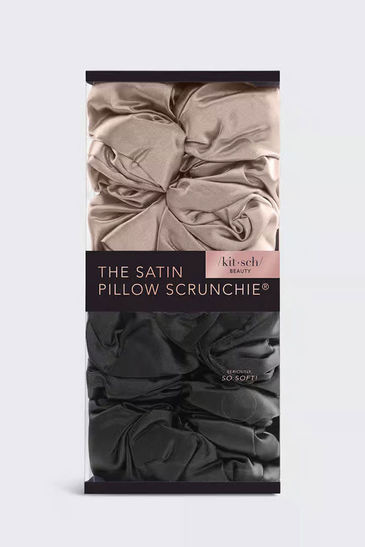 Picture of The Satin Pillow Scrunchies 2 pcs Set - Black/Gold