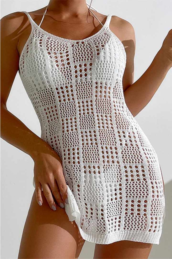 Picture of Knitted Sling Mini Dress Cover-Up - White