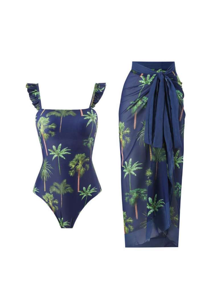 Picture of One Piece Padded Swimsuit with Sarong - Navy