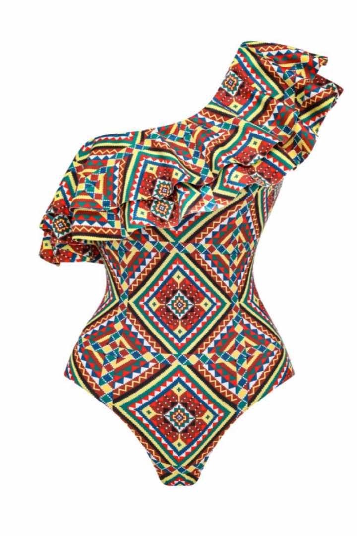 Picture of One Piece Padded Swimsuit with Sarong - Multi