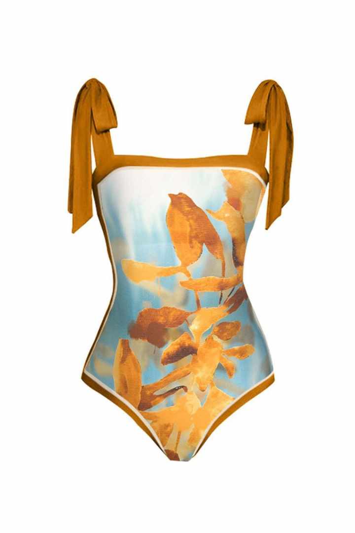 Picture of One Piece Padded Swimsuit with Sarong - Mustard