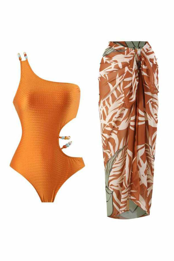Picture of One Piece Padded Swimsuit with Sarong - Orange