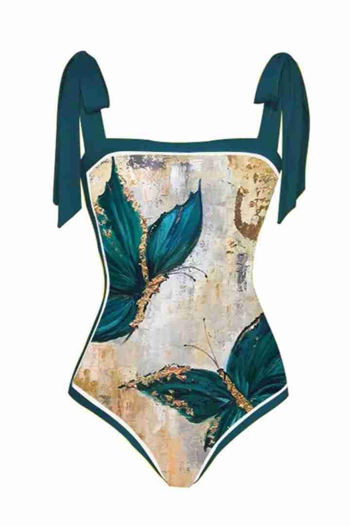 Picture of One Piece Padded Swimsuit with Sarong - Teal
