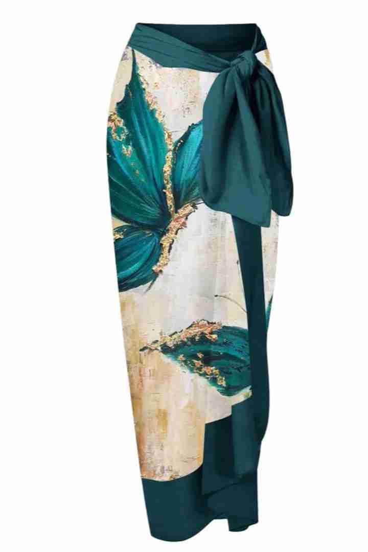 Picture of One Piece Padded Swimsuit with Sarong - Teal