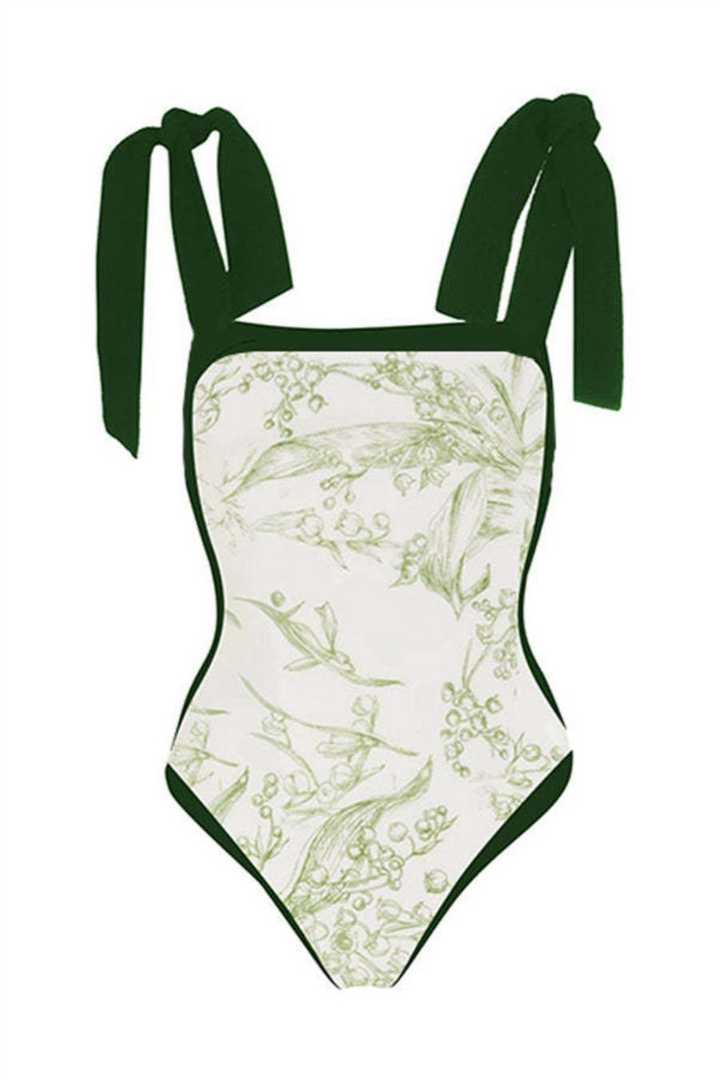 Picture of One Piece Padded Swimsuit with Sarong - White/Green