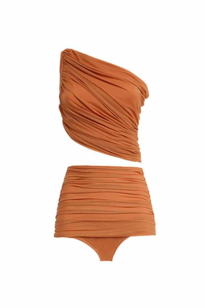 Picture of Two Piece Padded Swimsuit with Sarong - Brown