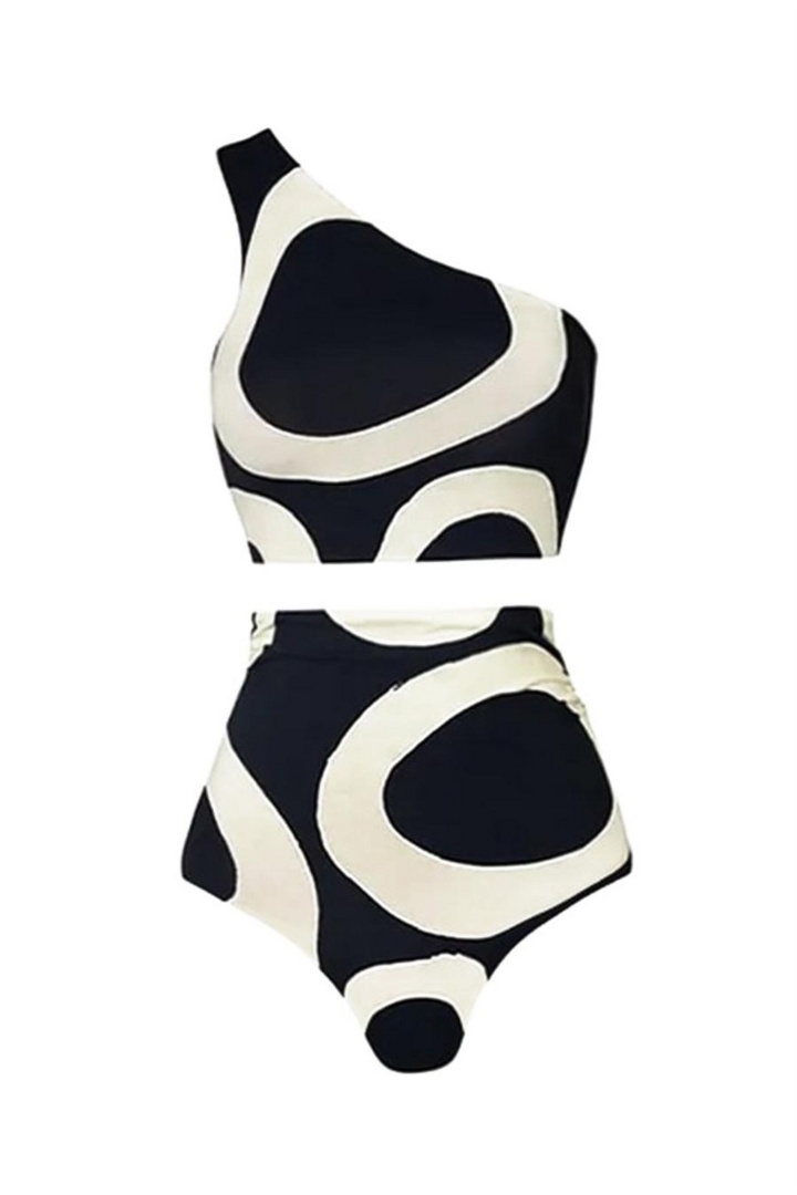 Picture of Two Piece Padded Swimsuit with Sarong - B&W