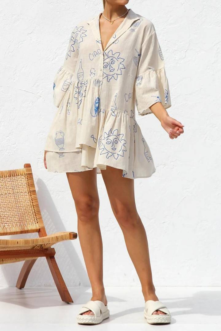 Picture of Casual Bell Sleeve Dress - White