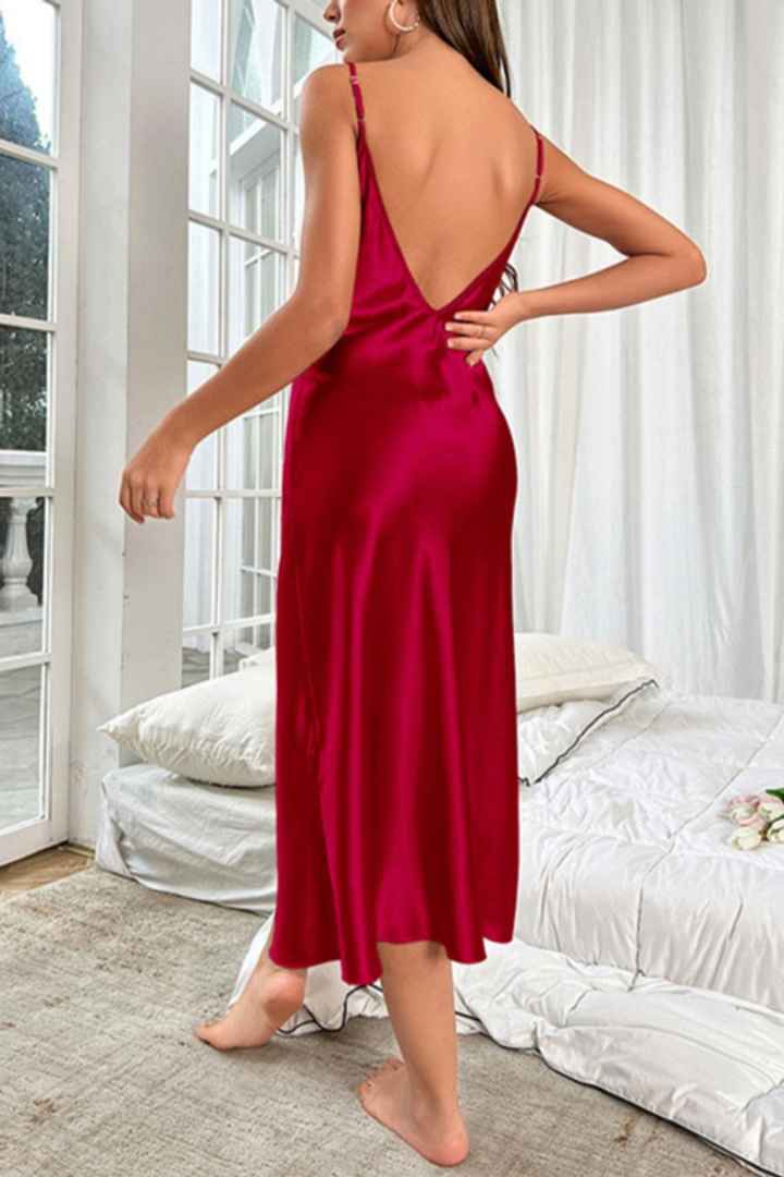صورة Satin High Slit Dress - Red