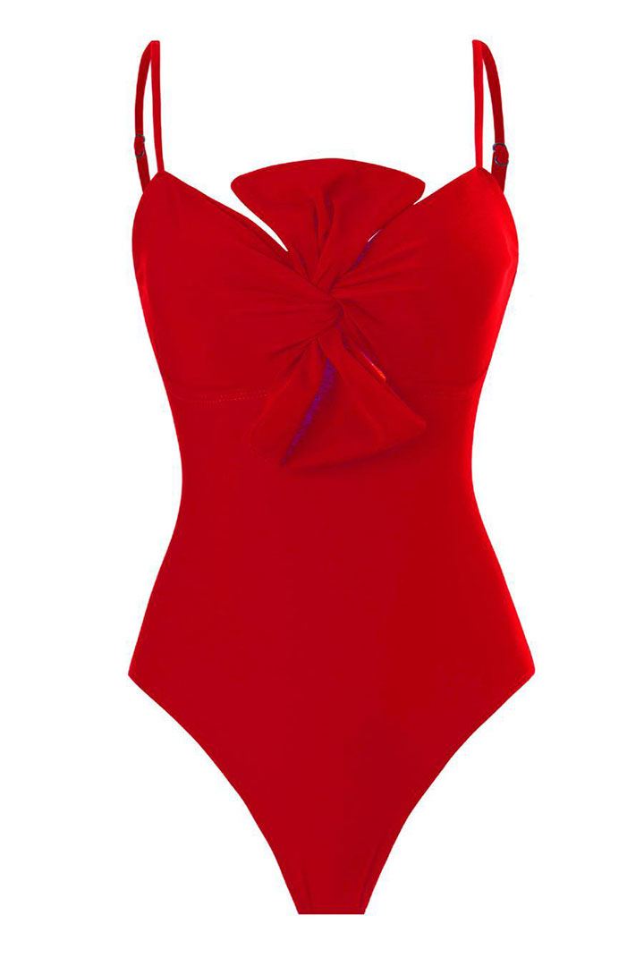 Picture of One Piece Padded Swimsuit with Sarong - Red