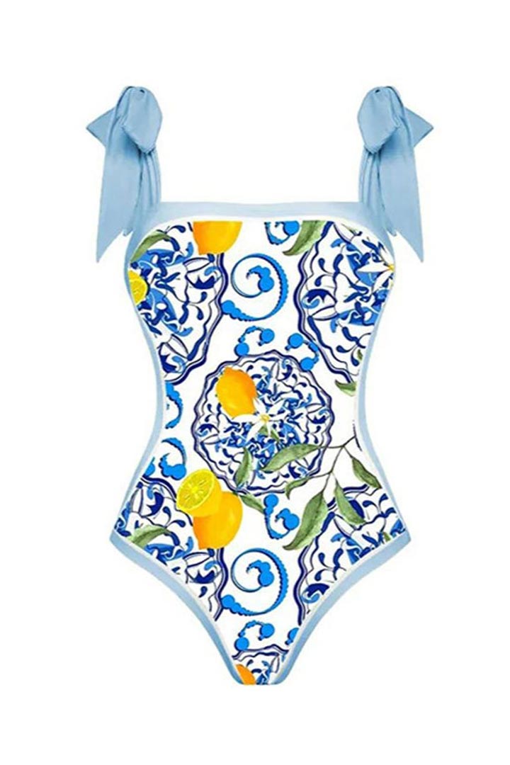 Picture of One Piece Padded Swimsuit with Sarong - Sky Blue 