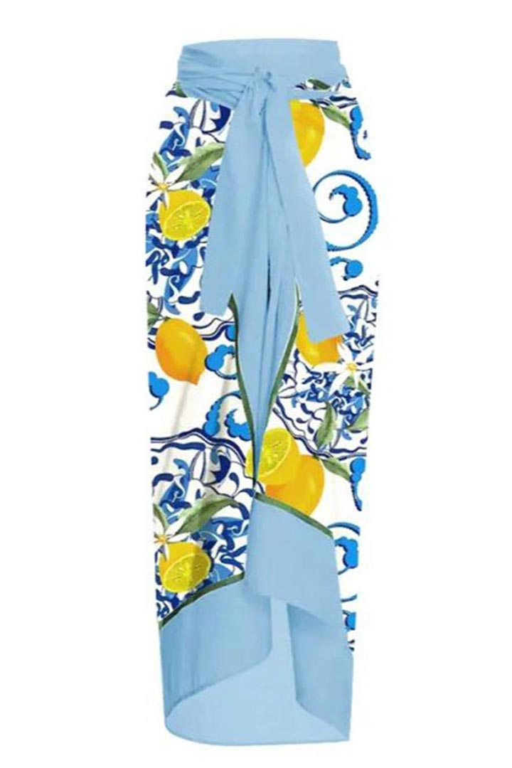 Picture of One Piece Padded Swimsuit with Sarong - Sky Blue 