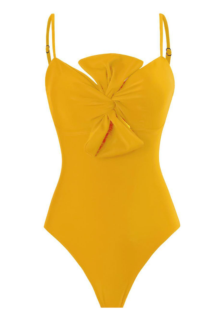 Picture of One Piece Padded Swimsuit with Sarong - Yellow