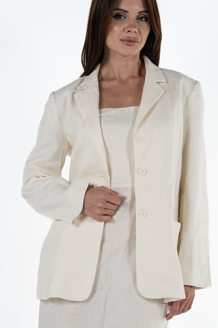 Picture of 100% Linen Blazer and Midi Dress Set - Beige