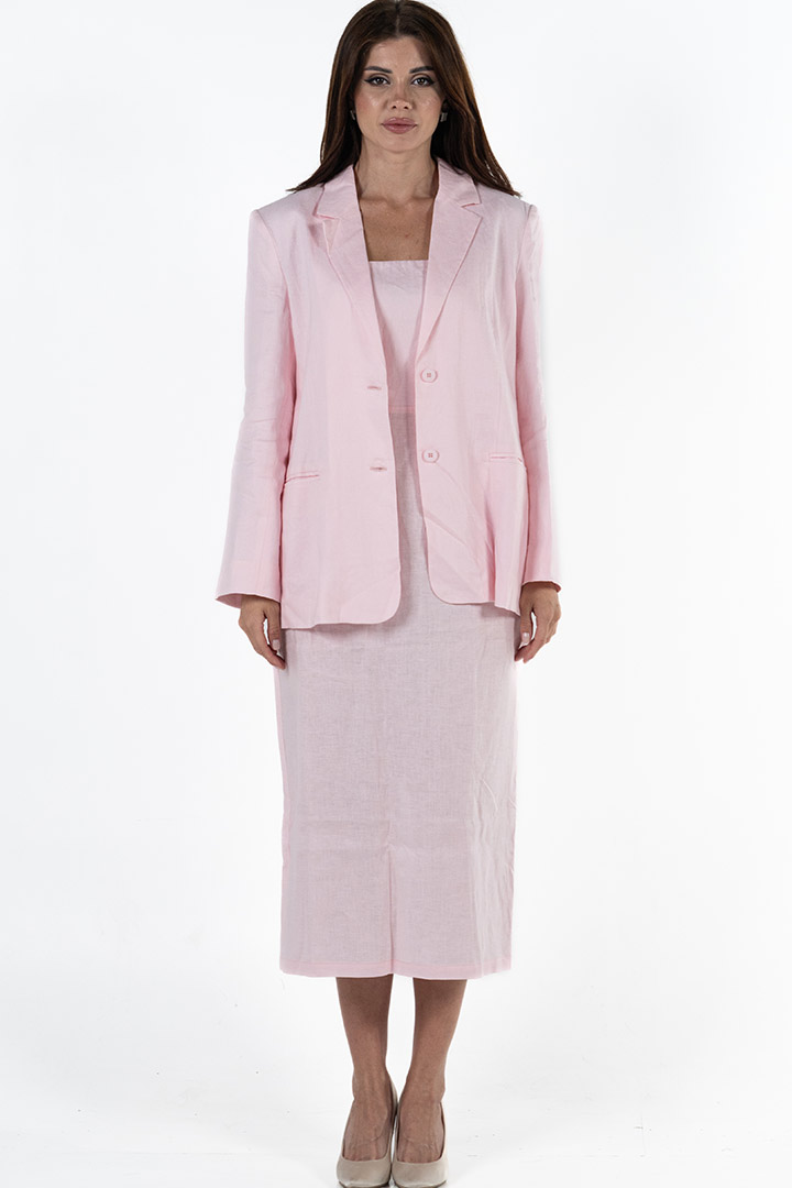 Picture of 100% Linen Blazer and Midi Dress Set - Blush