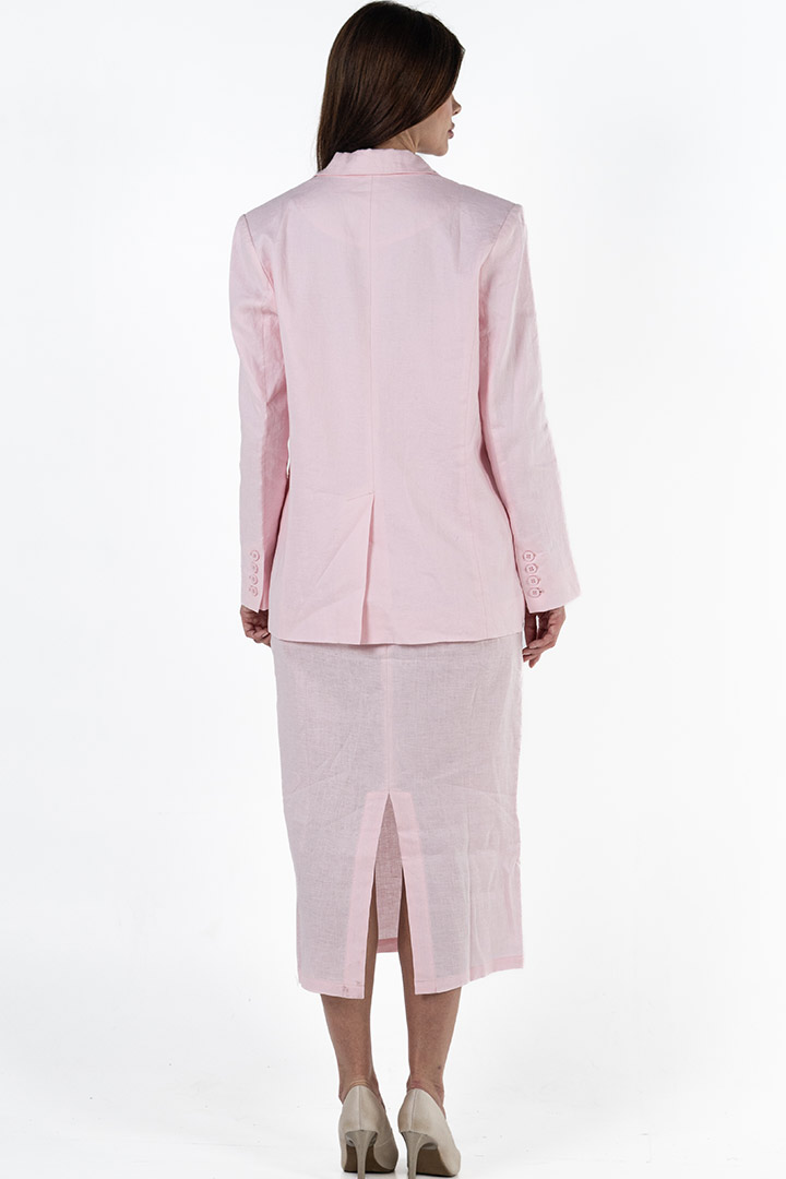 Picture of 100% Linen Blazer and Midi Dress Set - Blush