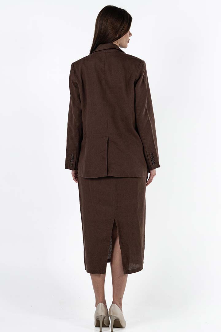 Picture of 100% Linen Blazer and Midi Dress Set - Brown