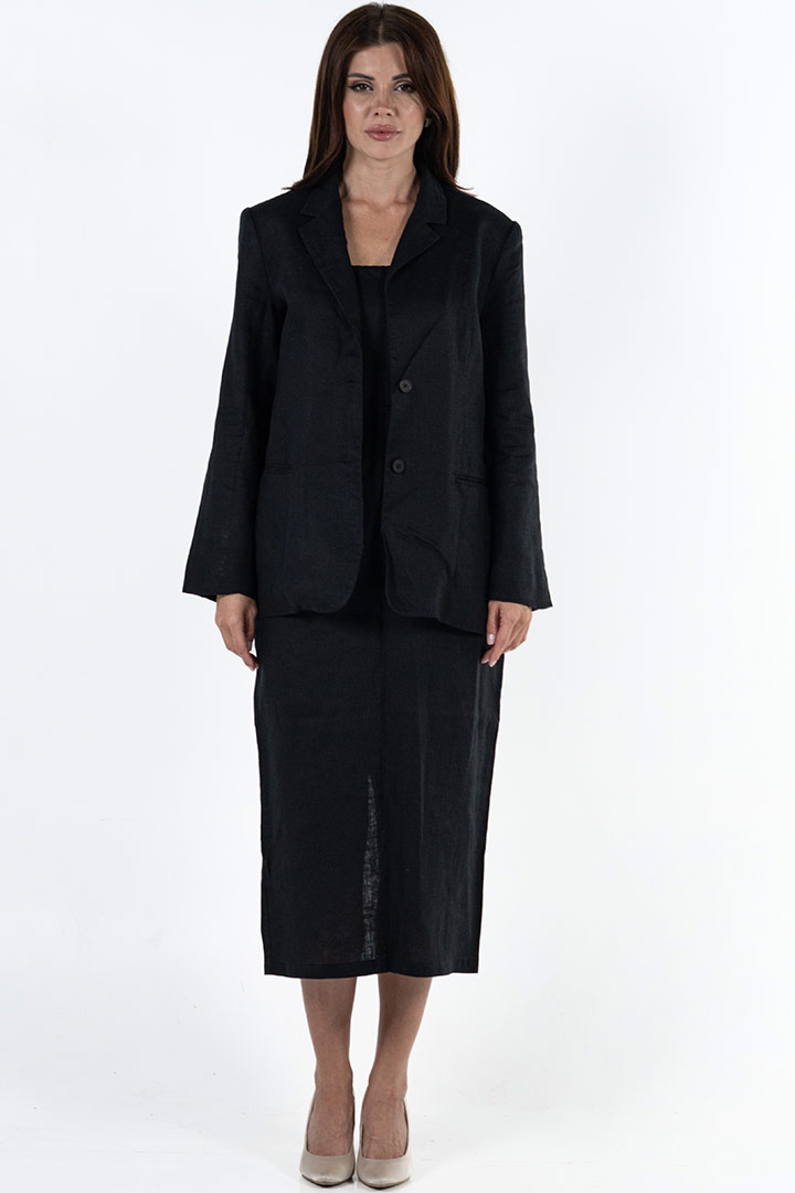 Picture of 100% Linen Blazer and Midi Dress Set - Black