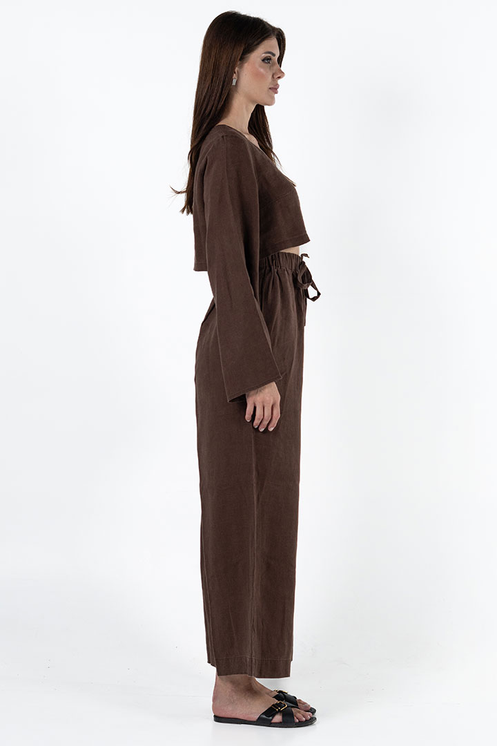 Picture of 100% Linen Relaxed Top & Pant Set - Brown