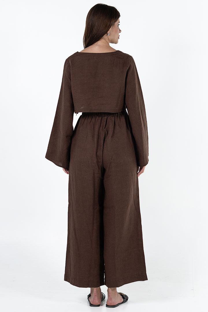 Picture of 100% Linen Relaxed Top & Pant Set - Brown