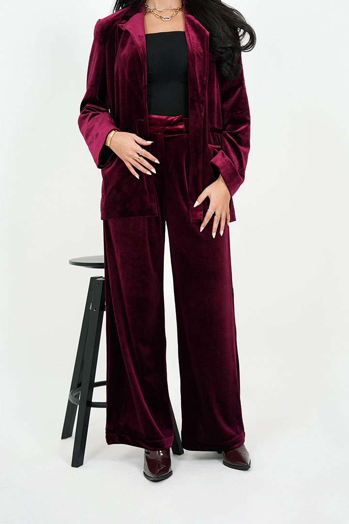 Picture of Velvet Blazer & Pant Set - Claret