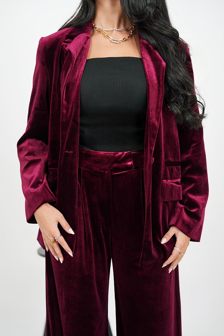 Picture of Velvet Blazer & Pant Set - Claret