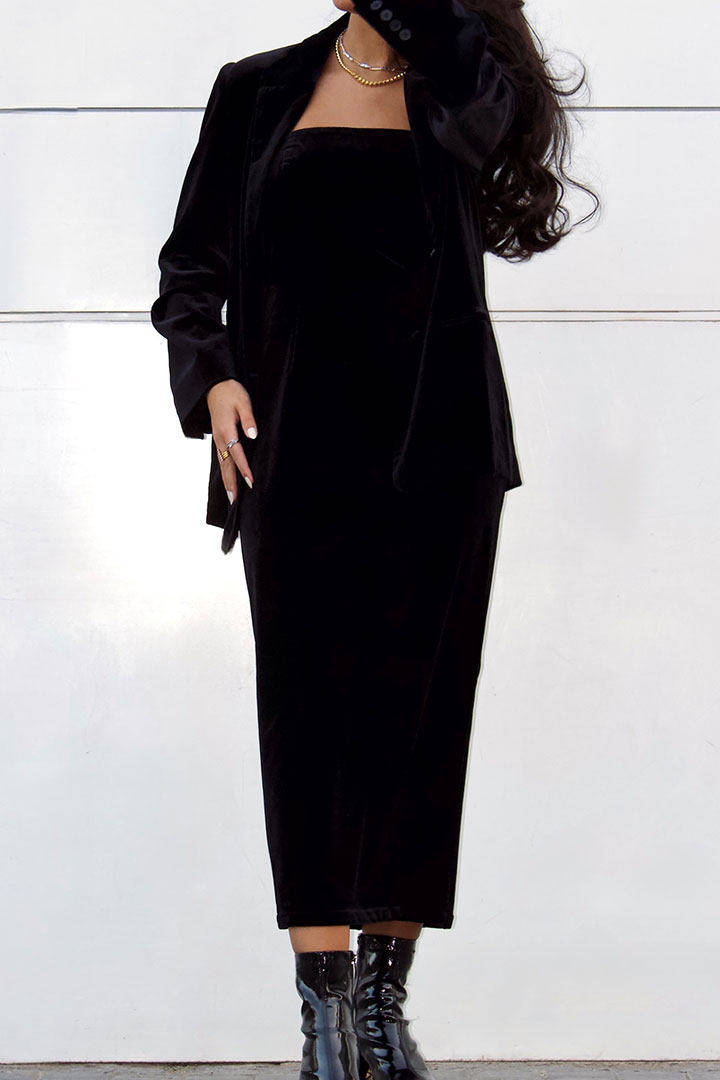 Picture of Velvet Blazer & Dress Set - Black